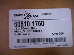 KIMBLE Borosilicate Glass Clear Glass Sample Vial 8mL 60810-1760 (200/cs)