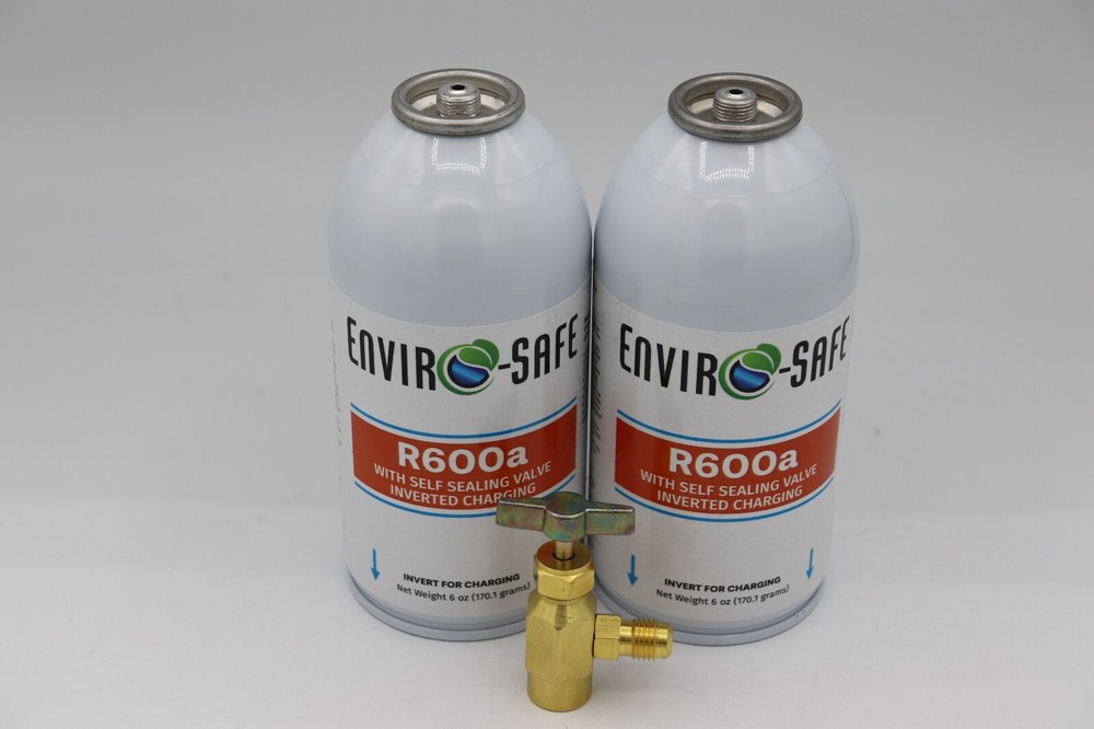 Enviro-Safe R-600a Refrigerant with 7/16″ Self Sealing K28 6 oz , 2 cans/tap