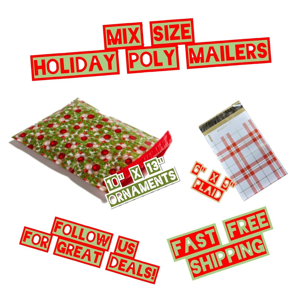 35 Poly Mailers Two Mix Size Christmas Variety Pack Shipping Envelopes