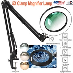 Magnifier LED Light 5X Magnifying Glass Desk Table Reading Lamp With Clamp USA