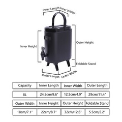 11.42*7.09*12.6in 2.11Gal Black Oval Insulated Beverage Dispenser W/ Thermometer