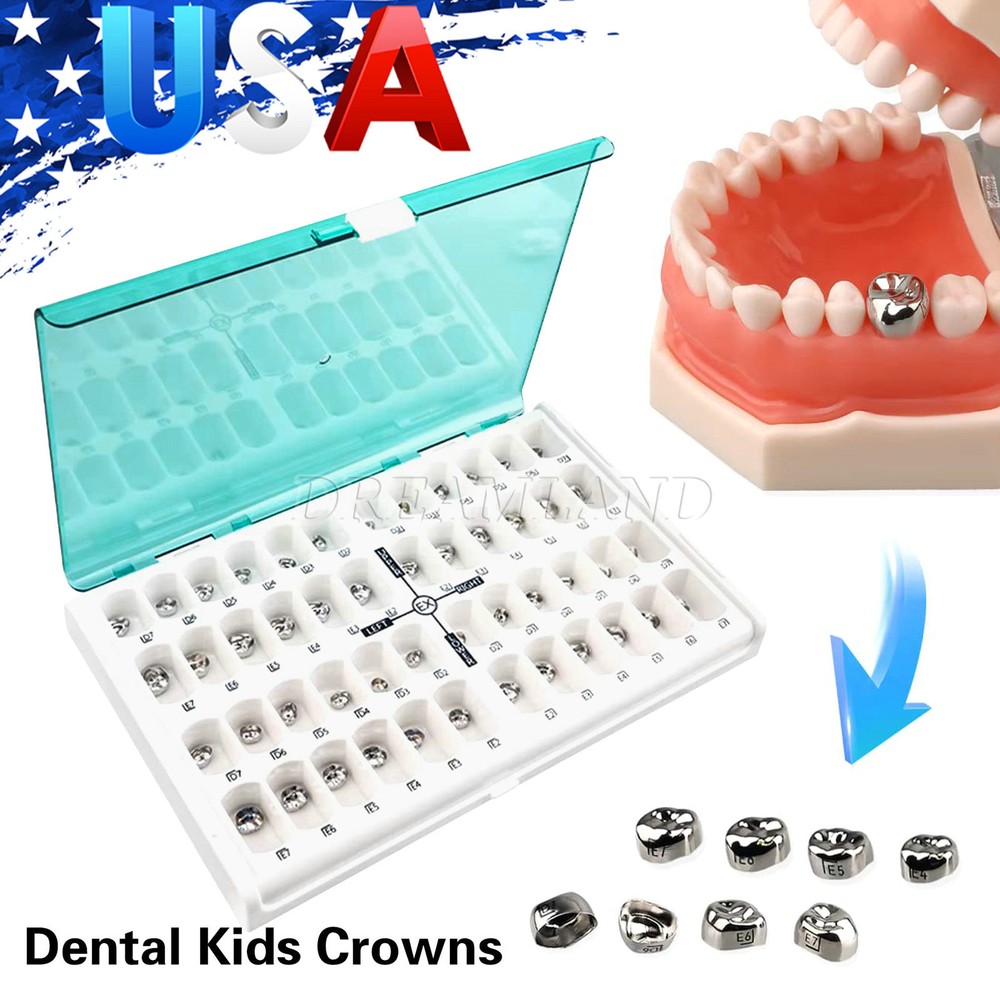 48 Sizes Dental Kids Primary Molar Crowns Stainless Steel Pediatric Crown Kit