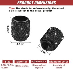 4PCS Handmade Bling Crystal Diamond Tire Valve Caps – Shiny Rhine Color: Black