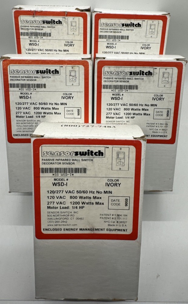 LOT OF 5 New SENSOR SWITCH WSD I PASSIVE INFRARED WALL SWITCH DECORATOR SENSOR