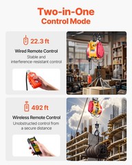 Uimoso 2-in-1 Portable Electric Hoist Winch 1100LB Wired/Wireless Remote Control
