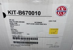 LIEBERT KIT-B670010 Polyphase Air Over Motor 208-230/460V AC, 3/4 hp, 3 Phase