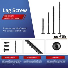 14 x 4 Inch Lag Screws (70Pcs) 2lb. Structural Wood Screw, Black