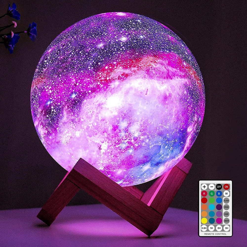 BRIGHTWORLD Moon Lamp Galaxy Lamp 5.9 inch 16 Colors LED 3D Moon Light, Remote &