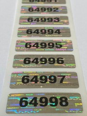 100- SERIAL NUMBER SECURITY HOLOGRAM LABELS STICKERS-TAMPER PROOF-1.5 X .50 INCH