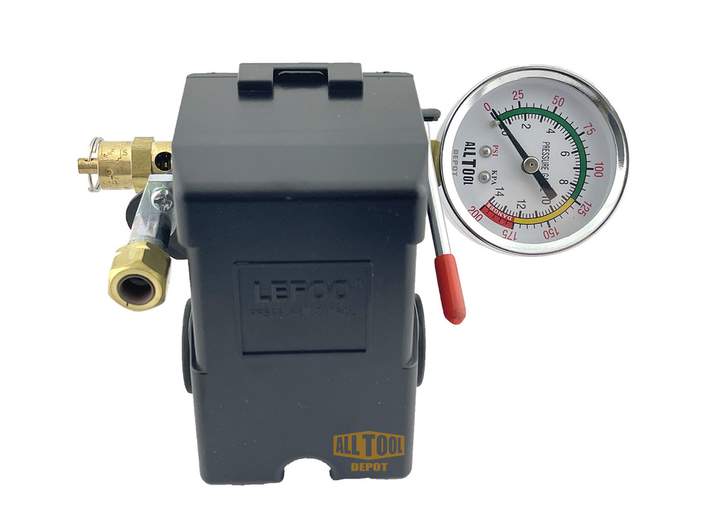 H/D Pressure Switch 4Ports 140-175psi w/200psi Valve, 26AMP, 0-200psi Side Gauge