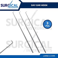 3 Pcs Day Ear Hook 6.5″ Large 1.5 MM ENT Surgical Instruments German Grade