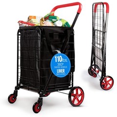 Serenelife Large Folding Utility Shopping Cart Removable Duty 360 Swivel Wheels