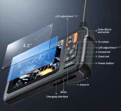 1080P HD Industrial Endoscope Borescope LCD 4.3inch 8mm Inspection Dual Lens