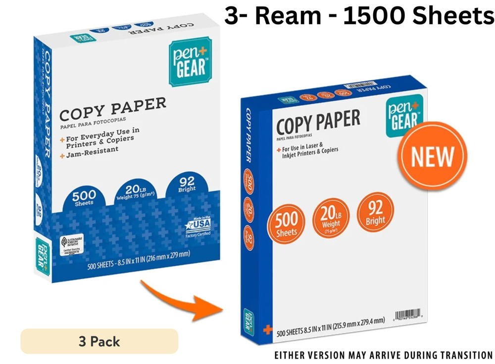 1500 Sheets – Copy Paper, 8.5″ x 11″, 92 Bright, 20 lb., 3 Reams Free Shipping