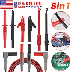 8in1 Multimeter Test Leads Kit 4mm Wire Piercing Clip Probe Plug Tool Automotive