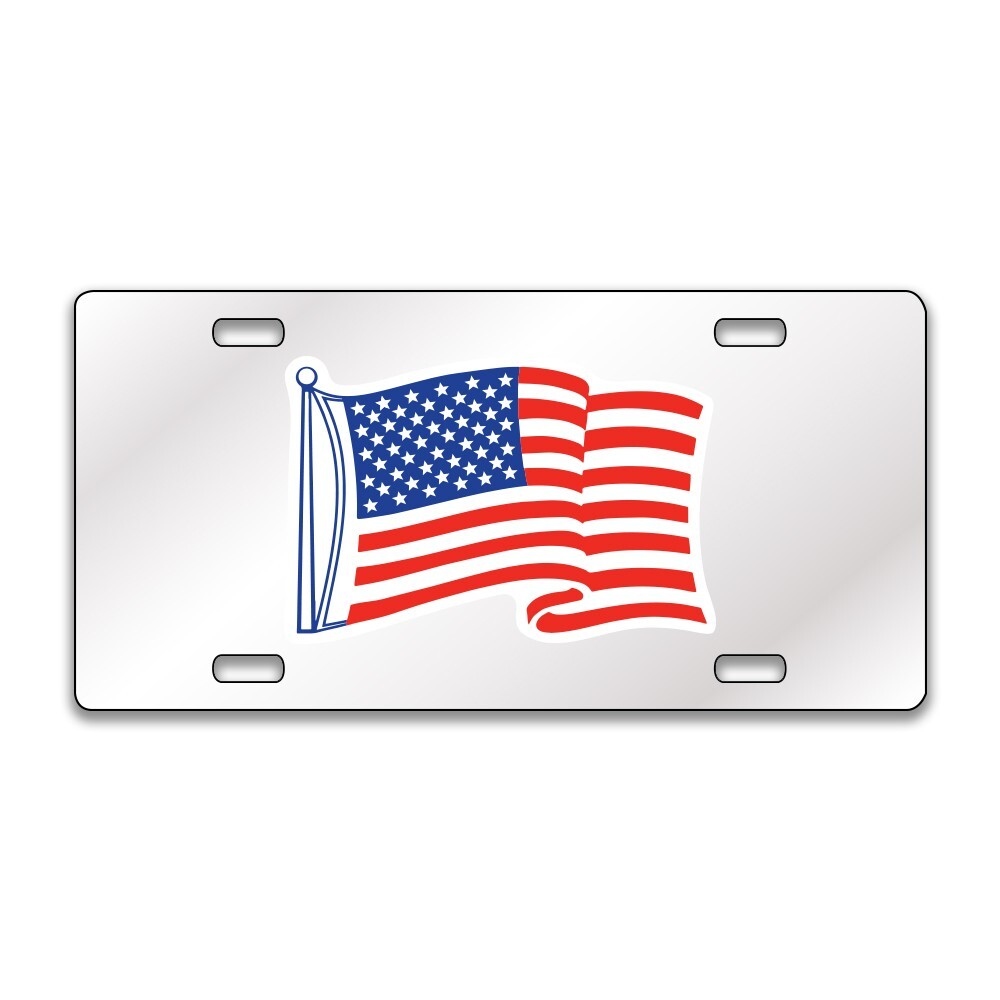 AMERICAN FLAG USA Chrome or Black Acrylic Standard License Plate LP0262