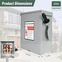 200-Amp, 3 Pole 120 V/240 V Generator Transfer Switch, 48,000 W Manual Transfer