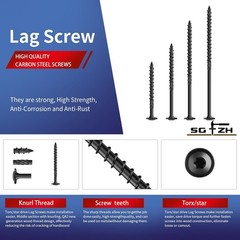 #14 X 5 Inch Lag Screws (57Pcs) 2Lb. Structural Wood Screw, Black, Carbon Steel