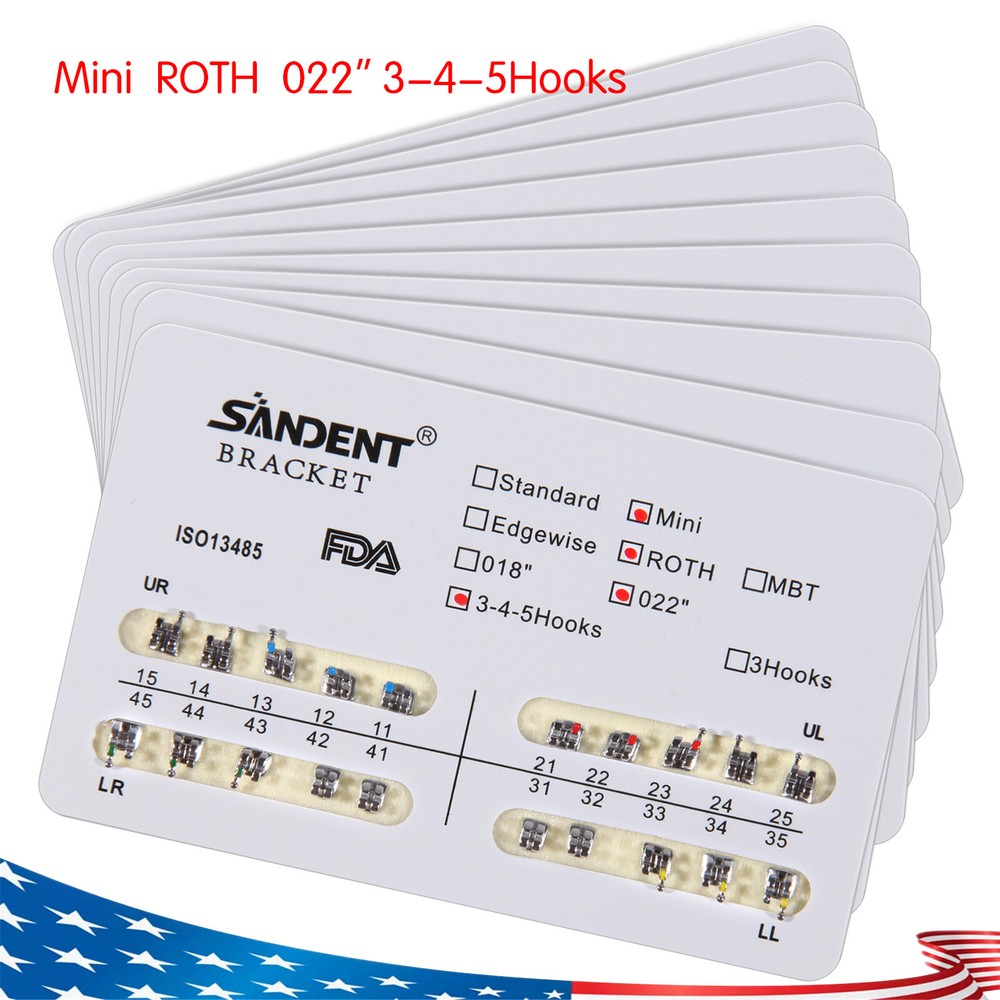 10Packs Dental Orthodontic Metal Brackets Braces Mini Roth.022 Hooks 345 Ortho