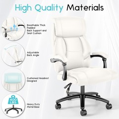 Reclining Office Chair 400lbs Ergonomic PU Leather Computer Desk Chairs White