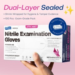 Supmedic Nitrile Exam Gloves, 4 Mil 100 Pcs Medium, Medium (Rose Orchid)