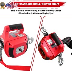 Portable Drill Winch 1500LB Capacity Hand Winch with 40FT Steel Cable 360°