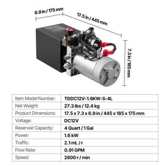 Uimoso 4 Quart Double Acting Hydraulic Pump Power Unit Pack DC 12V 22MPA SAE#6