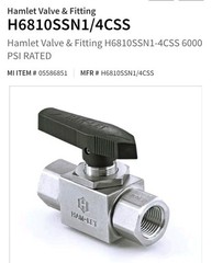 Ham-let H6810SSN1/4CSS Ball Valve 1/4″ FNPT 6000psi