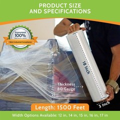 18″ x 1500′ 80 Gauge 192 Rolls Cast Hand Pallet Stretch Wrap Clear Shrink Film