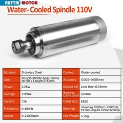 US SHIP】2.2KW 110V Water Cooled Spindle Motor Kit 80mm+VFD Driver Inverter+Mount