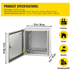 VEVOR Steel Electrical Box Electrical Enclosure Box 12x12x6” Carbon Steel IP65