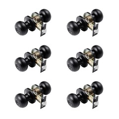 Uimoso Matte Black Interior Door Knobs for Bedroom and Bathroom, 6-Pack, Keyless