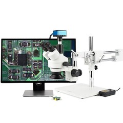 AmScope 7X-135X Trinocular Stereo LED Microscope+2-Arm Boom+4K 8MP HDMI Camera