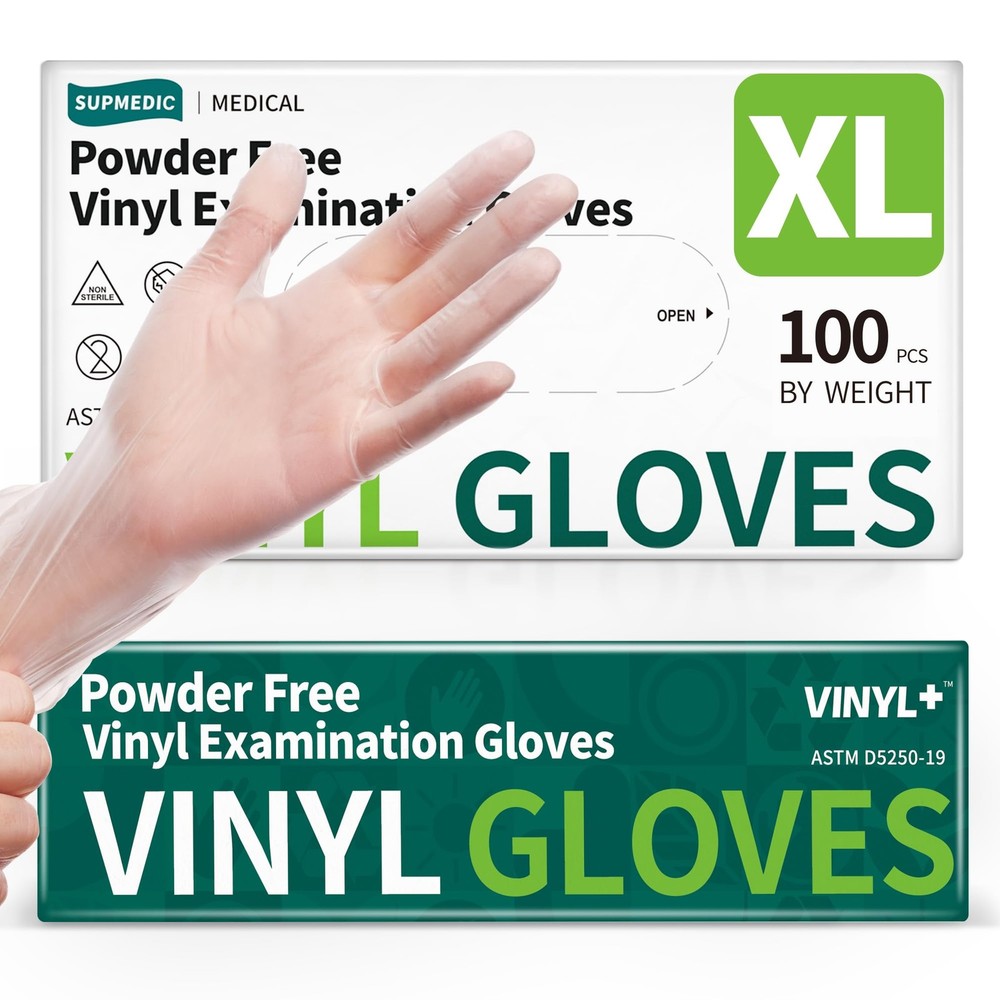 Supmedic Vinyl Disposable Exam Gloves, Clear 4 X-Large, 100 X-large (Clear)