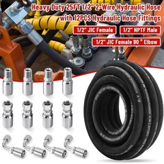 Hydraulic Hose Kit 25FT Hose + Straight & 90° 1/2″ JIC & 1/2″ NPTF Male Fittings
