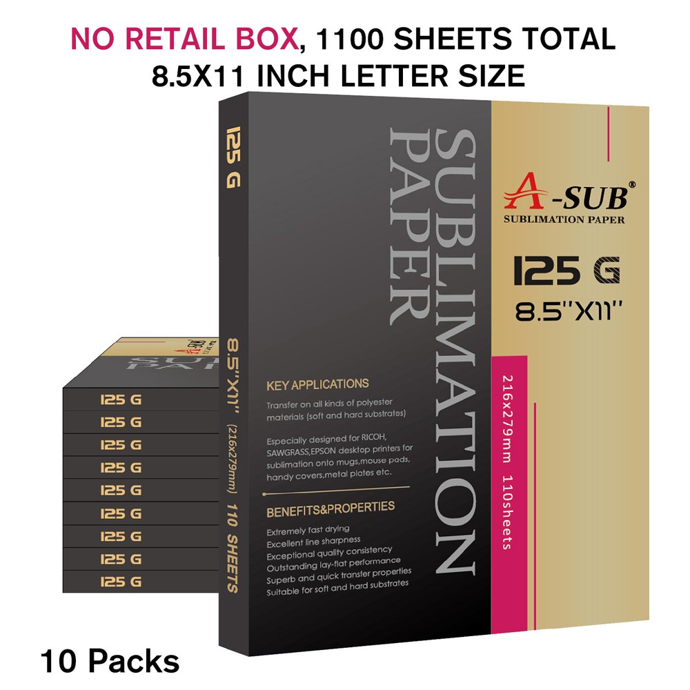 1100 Sheets Bulk A-SUB Sublimation Paper 8.5×11 125g for Inkjet Heat Transfer