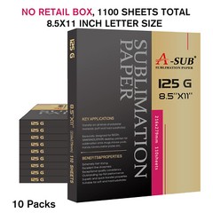 1100 Sheets Bulk A-SUB Sublimation Paper 8.5×11 125g for Inkjet Heat Transfer