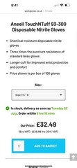 Ansell TouchNTuff PN 93-300 Textured Gloves Size M 7.5-8, Latex Free, 100 Count