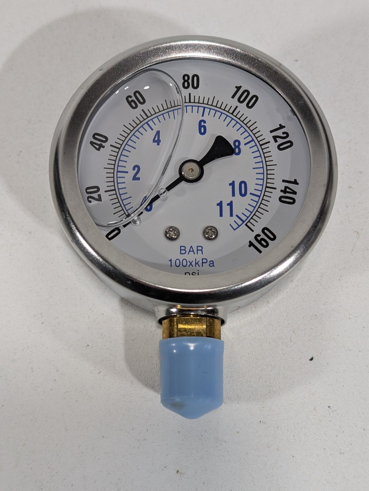 Pressure Gauge 0-160 PSI, Liquid Filled 2.5” Stainless Steel 1/4″ NPT LM