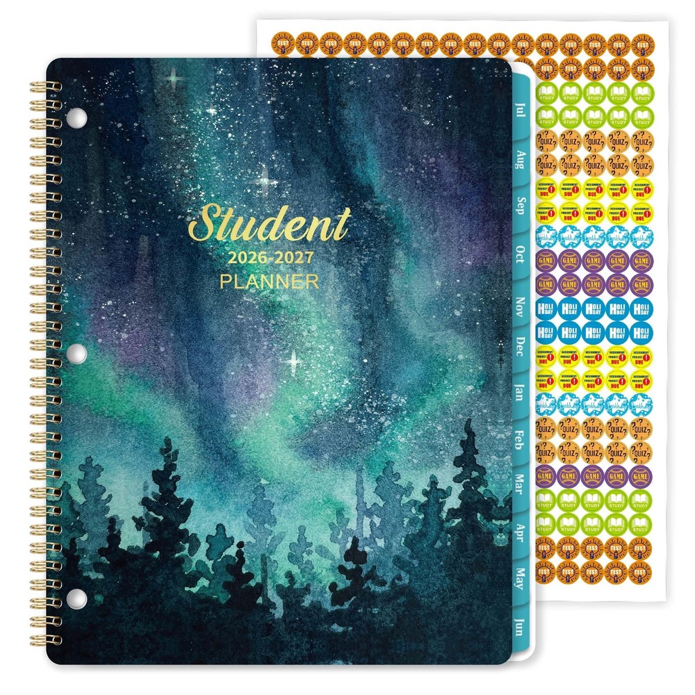 2026-2027 Student Planner, 9″ x 11″ Academic 9 x 11 inches, black, white