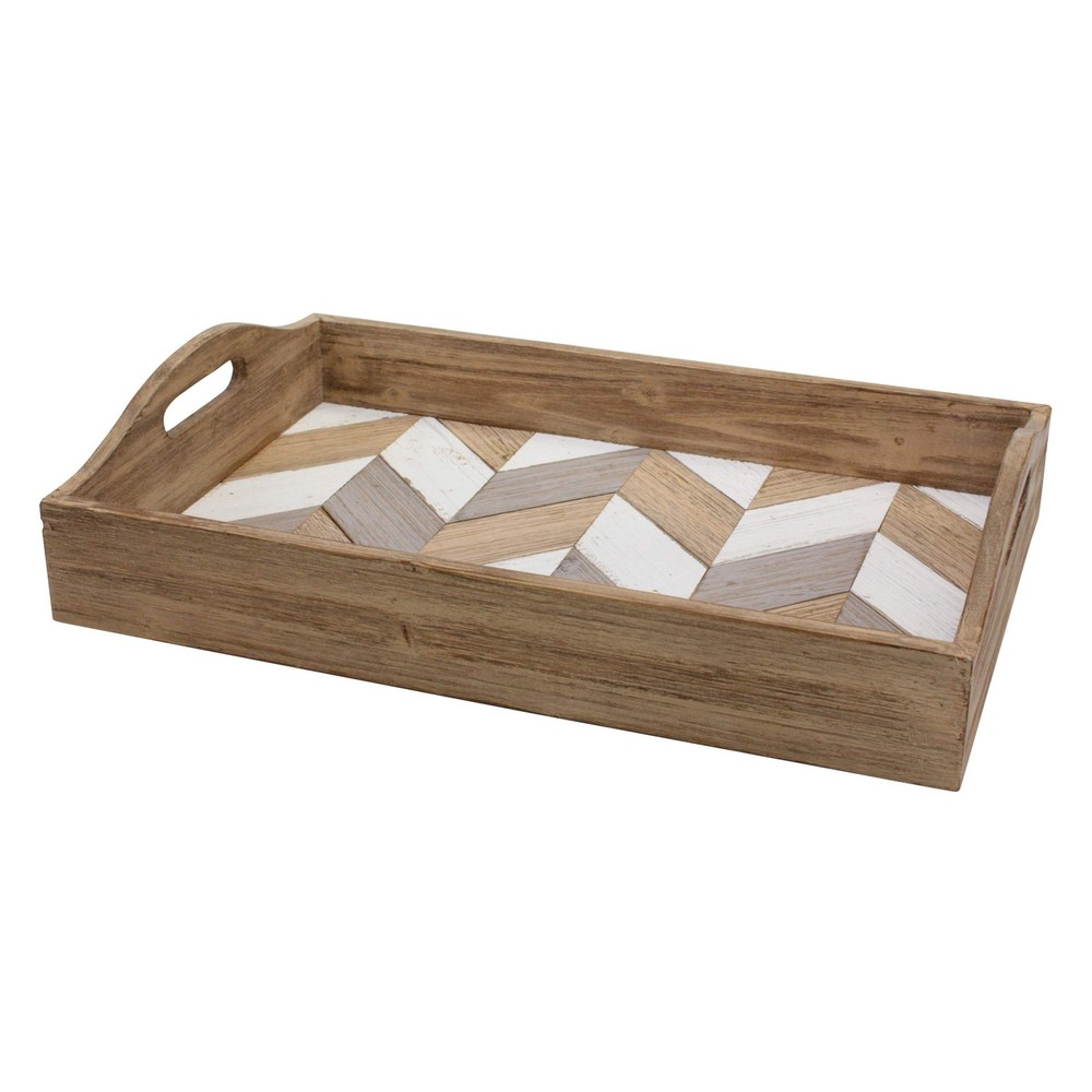 Stonebriar Decorative Rectangle Multicolor Chevron Wood Tray Handles 18 X 12