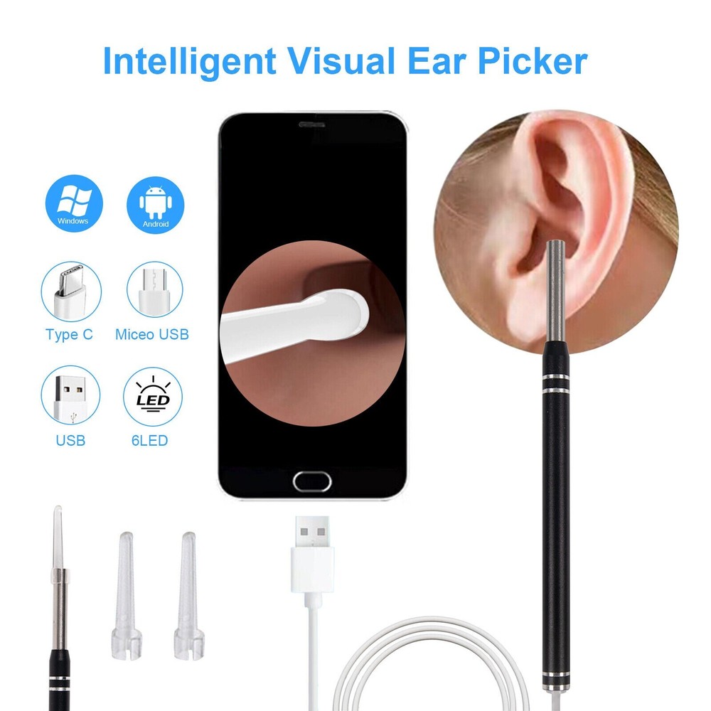 LED Ear Endoscope HD Otoscope Ear Wax Cleaning Camera Tool Cleaner Removal Kit