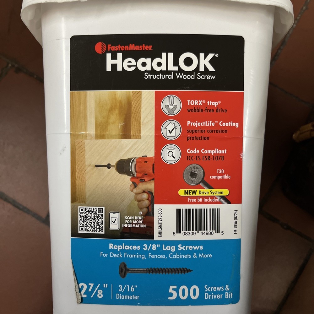 FastenMaster HeadLOK 2-7/8″ Structural Wood Screws 500 Count Bucket NIB T30 Bit