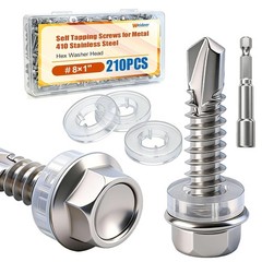 210Pcs ＃8×1″ Self Tapping Screws for Metal,410 Stainless Steel,Metal Screws Self