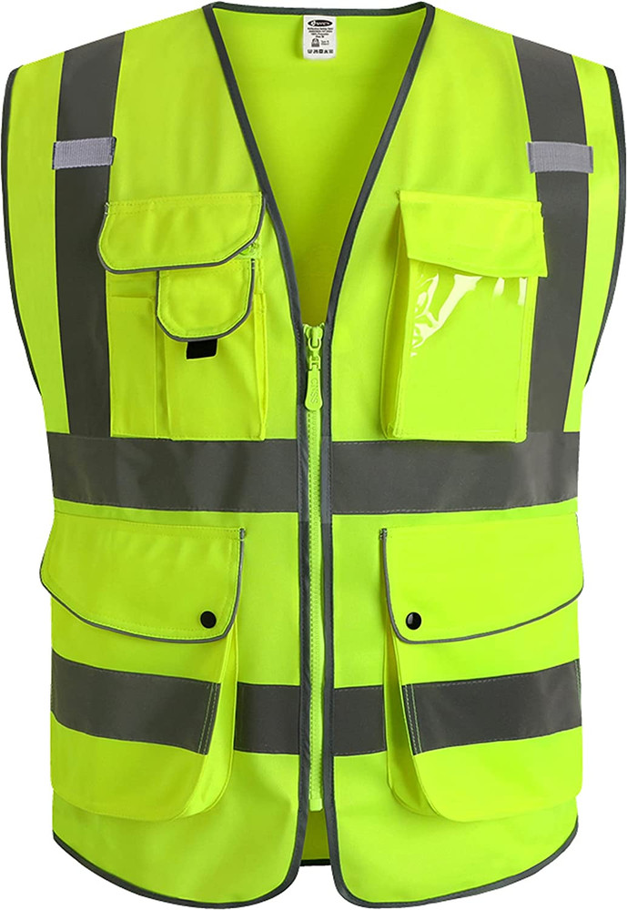 9 Pockets Class 2 High Visibility Zipper Front Safety Vest