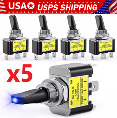 5x Blue LED Light 3Pin Rocker Toggle ON/Off Switch 30A 12V for Car Boat Marine