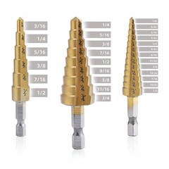 Aleric Step Drill Bit Set – Titanium Coated, High Speed Steel 0.5 inches