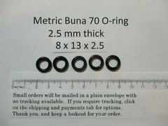 8mm ID x 13mm OD x 2.5mm thick O-ring. Buna-70. Quan 5.