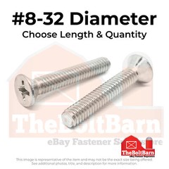#8-32 316 Stainless Steel Phillips Flat Head Machine Screws (Pick Length & Qty)