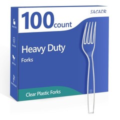 SACATR 100 Count Disposable Plastic Forks,Heavy Duty Plastic Forks, Clear Pla…